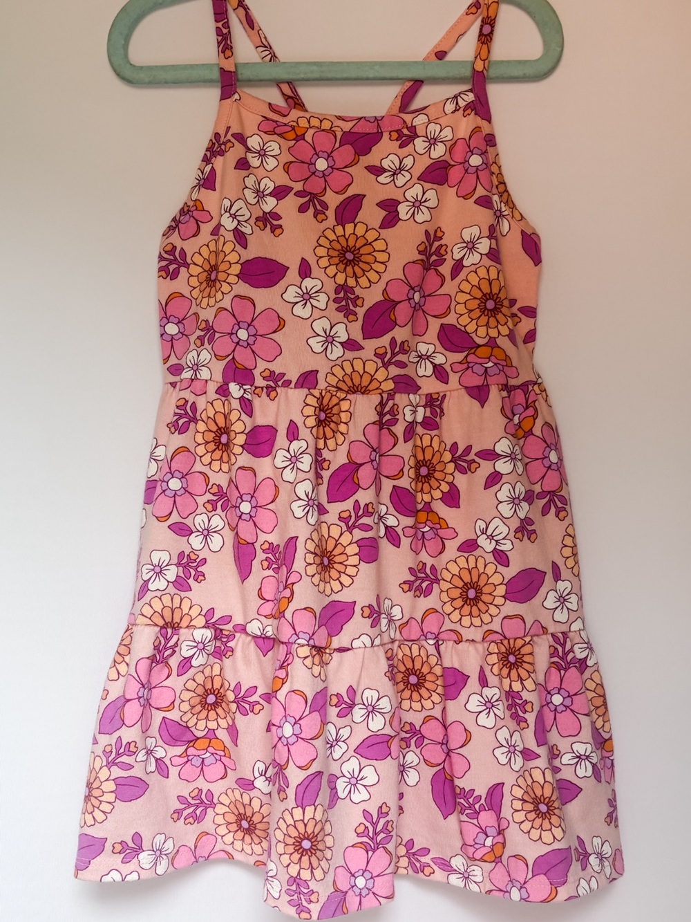 Cat & Jack Peach Floral Tiered Sundress with Pink & Purple Print